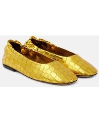 Dries Van Noten - Metallic Croc-Effect Leather Ballet Flats - Lyst