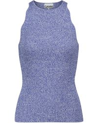 Ganni Ribbed-knit Top - Blue