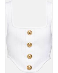 Balmain - Buttoned Ribbed-knit Corset Top - Lyst