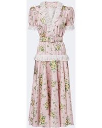 Rodarte - Belted Floral Silk Twill Midi Dress - Lyst