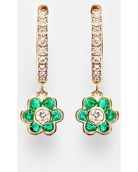 Anita Ko - Flora 18Kt Huggie Earrings With Diamonds And Emeralds - Lyst