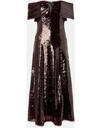 Self-Portrait - Sequined Off-Shoulder Midi Dress - Lyst