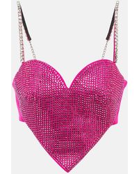 Area - Heart Crystal-embellished Wool Crop Top - Lyst
