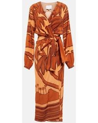 Johanna Ortiz - Sociedades Antiguas Printed Silk Crepe De Chine Midi Wrap Dress - Lyst