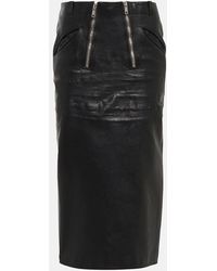 Prada - Leather Midi Skirt - Lyst