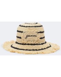 Ganni - Striped Raffia Bucket Hat - Lyst