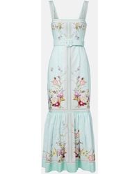 Self-Portrait - Belted Floral Linen And Cotton Maxi Dress - Lyst