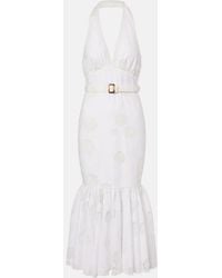Self-Portrait - Halterneck Linen And Cotton Midi Dress - Lyst
