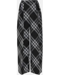 Burberry - Checked Wool Wide-leg Pants - Lyst