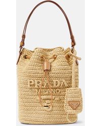 Prada - Small Raffia Bucket Bag - Lyst