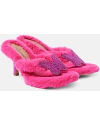 Blumarine - Butterfly 75 Faux Fur Sandals - Lyst