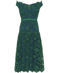 Self-Portrait Midikleid aus Spitze - Grün