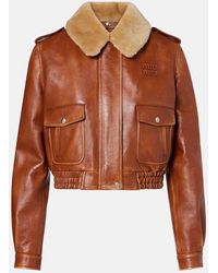 Miu Miu - Shearling-Trimmed Leather Jacket - Lyst