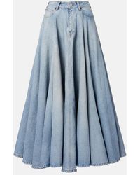 Balenciaga - Pleated Denim Midi Skirt - Lyst