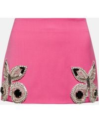 Area - Crystal-embellished Wool Miniskirt - Lyst