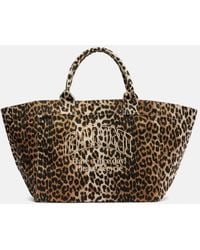 Ganni - Large Leopard-Print Canvas Tote Bag - Lyst