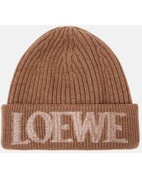 Loewe - Logo Ribbed-Knit Wool-Blend Beanie - Lyst