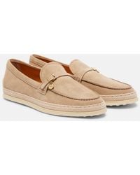 Tod's - Raffia-Trimmed Suede Loafers - Lyst