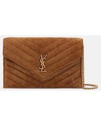 Saint Laurent - Cassandre Mini Suede Wallet On Chain - Lyst