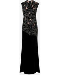 Costarellos - Serisa Embellished Lace-Trimmed Velvet Gown - Lyst
