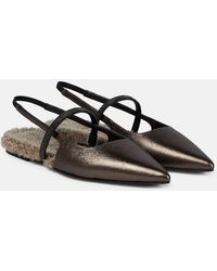 Brunello Cucinelli - Embellished Leather Slingback Flats - Lyst