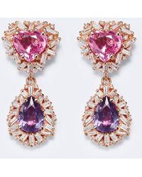 Suzanne Kalan - 18Kt Rose Drop Earrings With Sapphires And Diamonds - Lyst