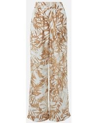 Brunello Cucinelli - Printed High-Rise Silk Wide-Leg Pants - Lyst