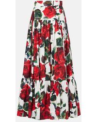 Dolce & Gabbana - Floral Tiered Cotton Maxi Skirt - Lyst