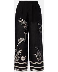Eres - Octopus Embroidered Linen Wide-Leg Pants - Lyst