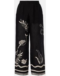 Eres - Octopus Embroidered Linen Wide-Leg Pants - Lyst