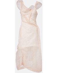 Victoria Beckham - Asymmetric Ruched Organza Midi Dress - Lyst