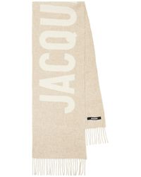 Jacquemus Sciarpa in jacquard di lana con logo - Bianco
