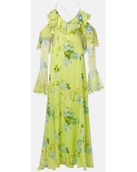 Blumarine - Robe Longue En Crepe De Soie A Fleurs - Lyst