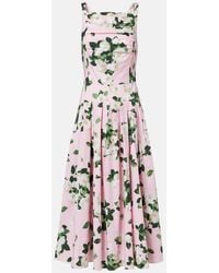 Carolina Herrera - Floral Pleated Cotton-Blend Midi Dress - Lyst