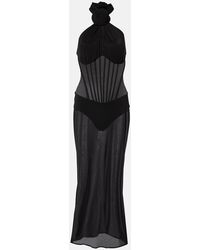 Magda Butrym - Vestido De Coctel Transparente Con Aplique Floral - Lyst