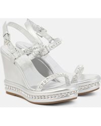 Christian Louboutin - Pyrastrass Metallic Leather Wedge Sandals - Lyst