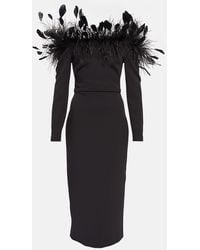Safiyaa - Abito Midi Con Piume - Lyst