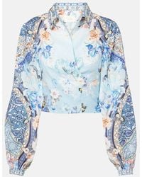 CAMILLA - Floral Cropped Linen Wrap Top - Lyst