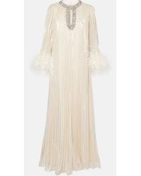 Self-Portrait - Feather-trimmed Silk-blend Maxi Dress - Lyst