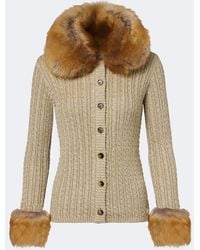 Saint Laurent - Cable-Knit Shearling-Trimmed Cardigan - Lyst
