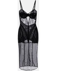 Dolce & Gabbana - Ruched Sheer Tulle Midi Dress - Lyst