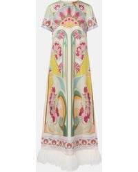 La DoubleJ - Swing Feather-Trimmed Silk Twill Maxi Dress - Lyst