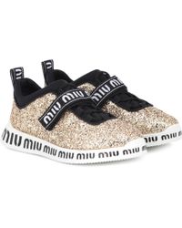 Miu Miu Logo Glitter Sneakers - Metallic