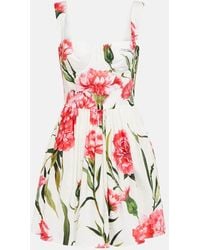 Dolce & Gabbana - Pleated Floral-print Cotton-poplin Mini Dress - Lyst
