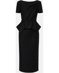 Roland Mouret - Belted Peplum Boucle Midi Dress - Lyst