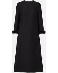 Valentino - Vestido Midi De Crepe Couture Con Plumas - Lyst