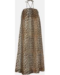 Ganni - Robe longue en voile a motif leopard - Lyst