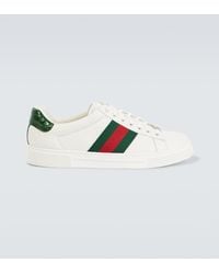 Gucci - Ace Web Stripe Leather Sneakers - Lyst