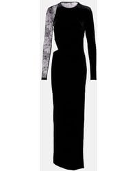 Self-Portrait - Lace-Paneled Velvet Maxi Dress - Lyst