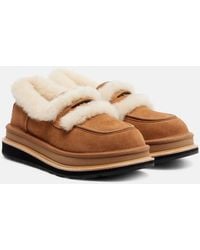 Sacai - X Ugg Suede And Shearling Penny Loafers - Lyst